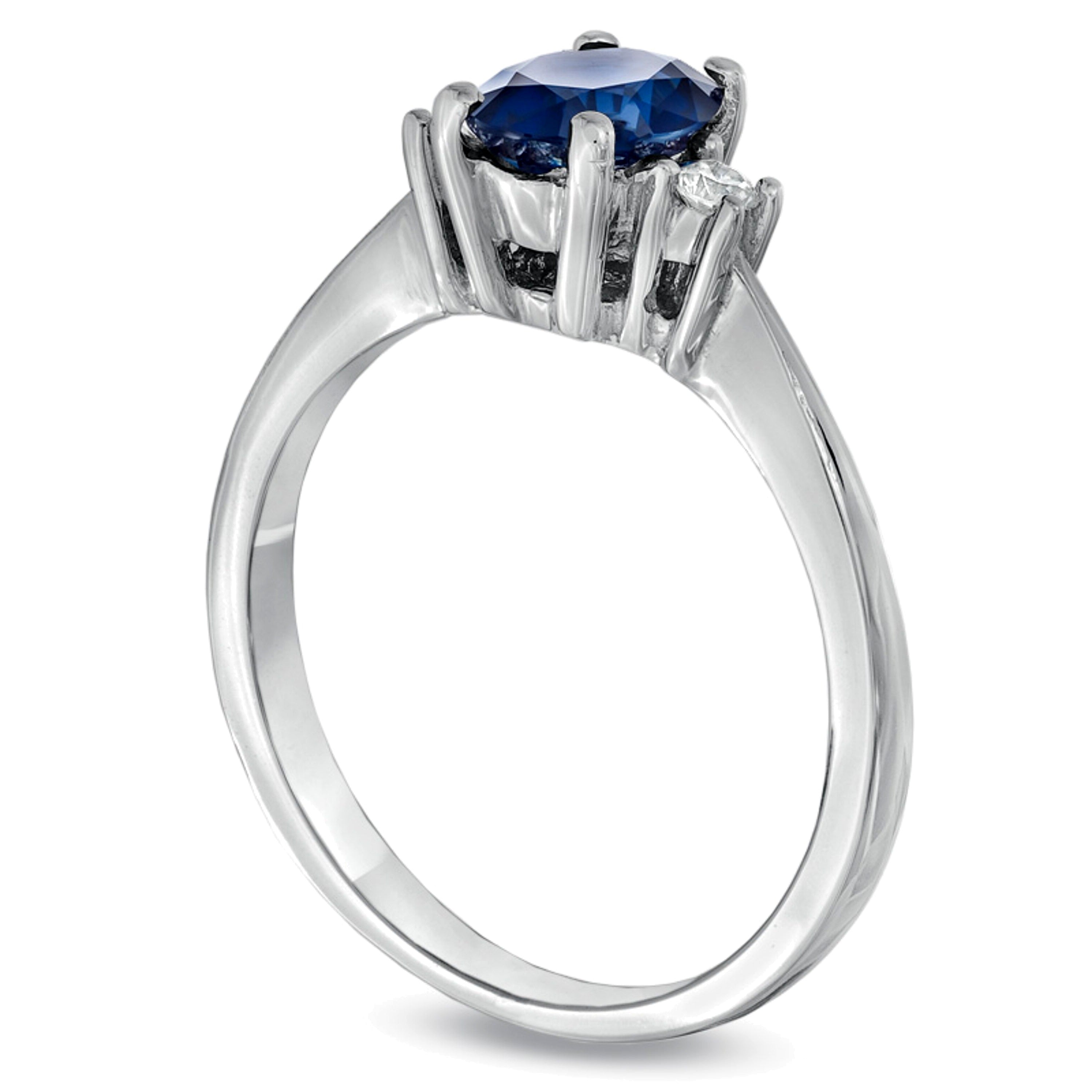 Oval Blue Sapphire and Diamond Accent Engagement Ring in 14K White Gold