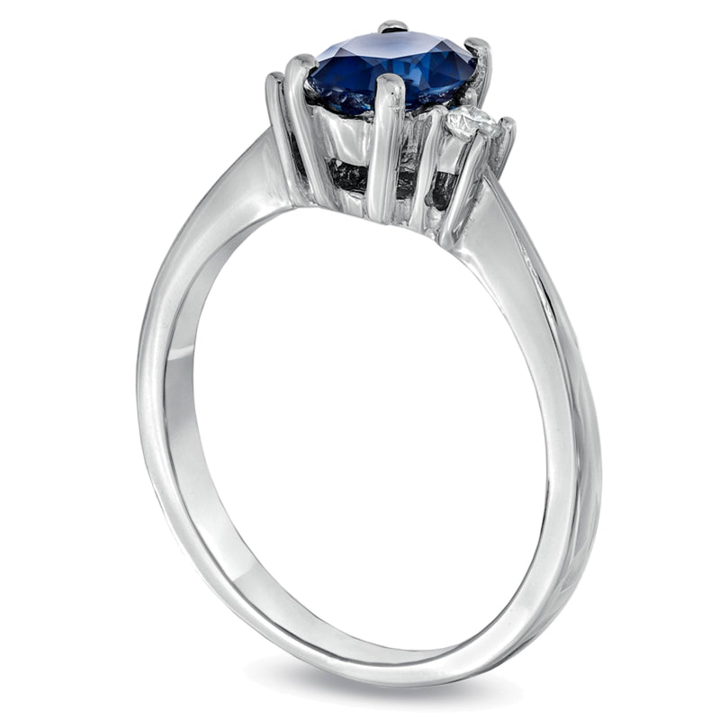 Oval Blue Sapphire and Diamond Accent Engagement Ring in 14K White Gold