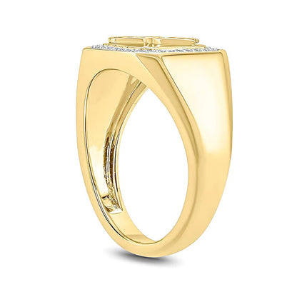0.1 CT. TW Diamond Octagonal Frame Embossed "DAD" Signet Ring in 10K Gold