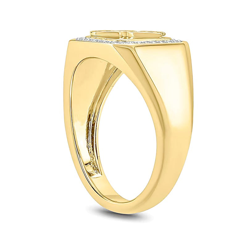 0.1 CT. TW Diamond Octagonal Frame Embossed "DAD" Signet Ring in 10K Gold