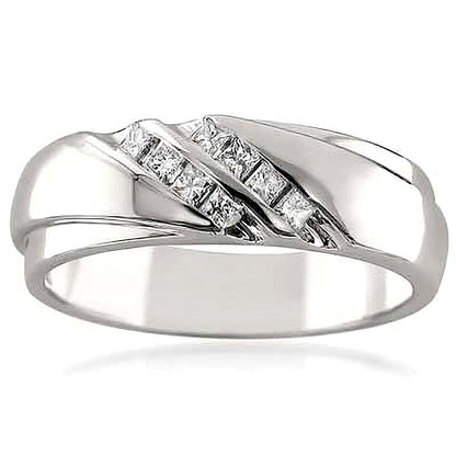 0.2 CT. TW Square-Cut Diamond Slant Double Row Band in 14K White Gold