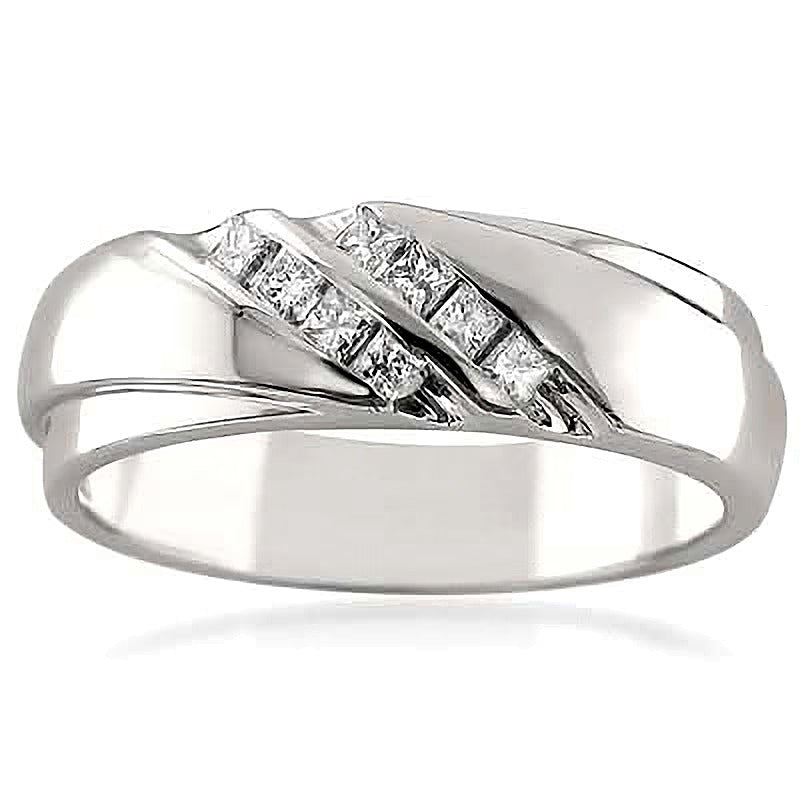 0.2 CT. TW Square-Cut Diamond Slant Double Row Band in 14K White Gold
