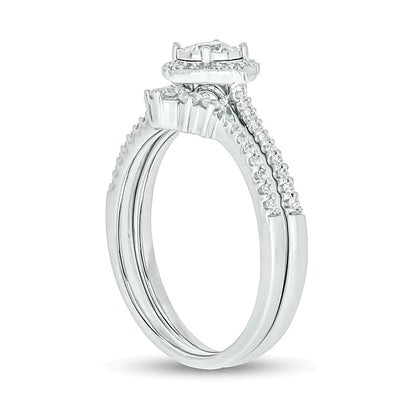 0.5 CT. TW Diamond Frame Vintage-Style Flower Bridal Set in 10K White Gold (I/I2)