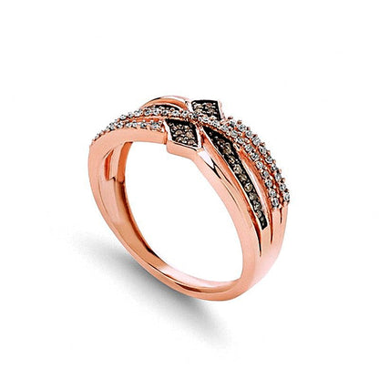 0.25 CT. TW Champagne and White Diamond Bypass Ring in 10K Rose Gold