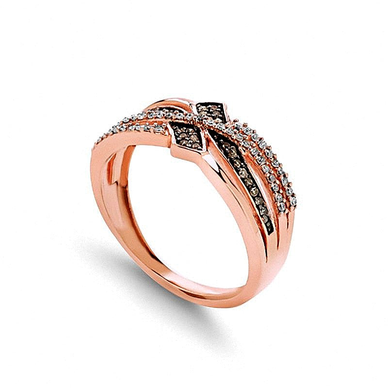 0.25 CT. TW Champagne and White Diamond Bypass Ring in 10K Rose Gold