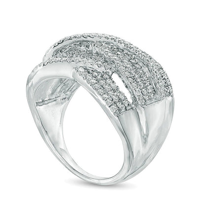 1.0 CT. TW Diamond Three Row Woven Ring in 10K White Gold