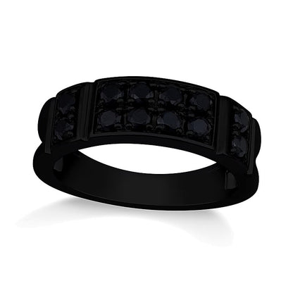 1.0 CT. TW Black Diamond Collar Double Row Band in Oxidized Black Sterling Silver