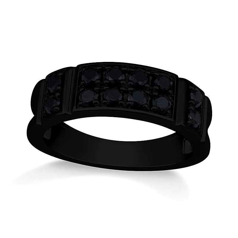 1.0 CT. TW Black Diamond Collar Double Row Band in Oxidized Black Sterling Silver
