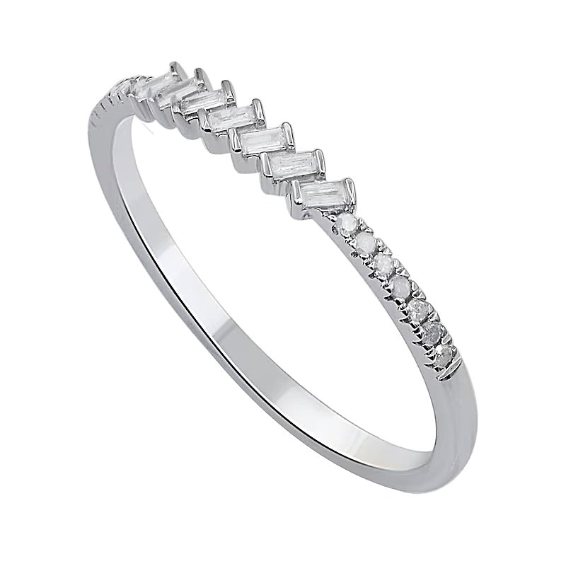 0.1 CT. TW Baguette Diamond Zig-Zag Ring in 10K White Gold