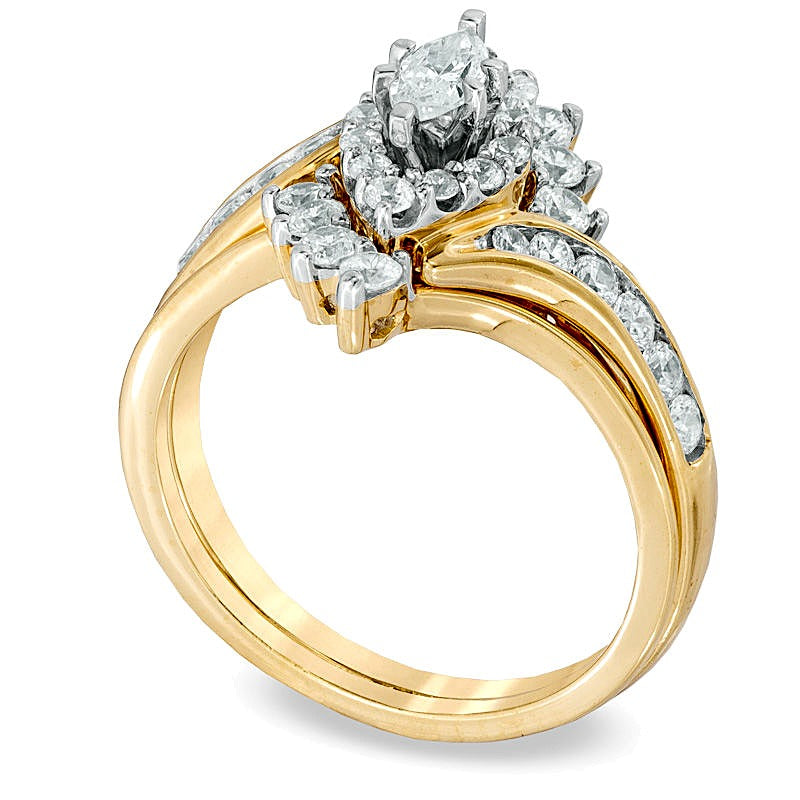 1.0 CT. TW Marquise Diamond Bypass Bridal Set in 14K Gold