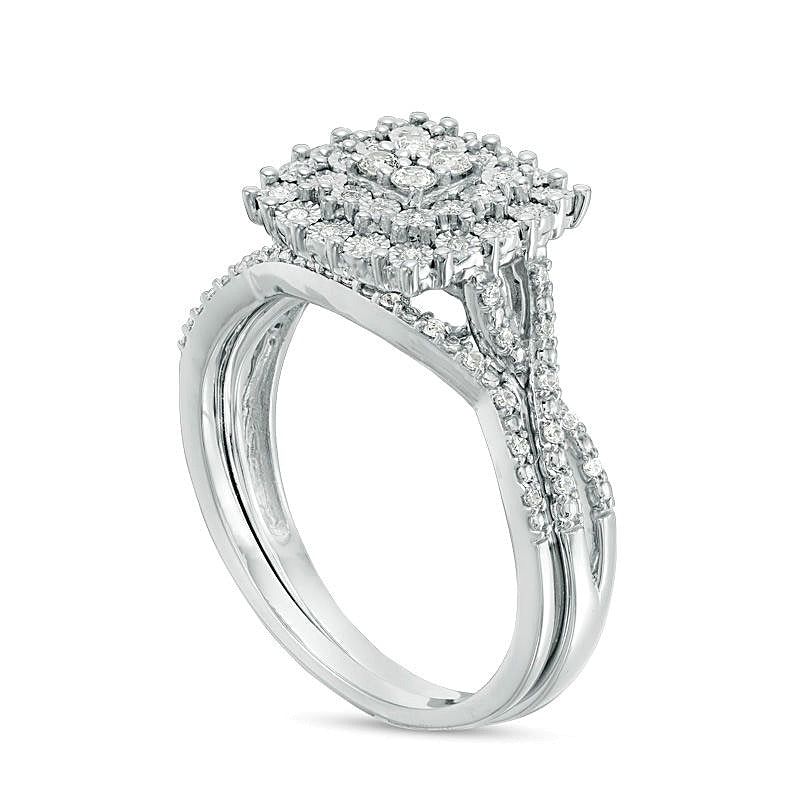 0.25 CT. TW Composite Diamond Cushion Frame Twist Bridal Set in Sterling Silver