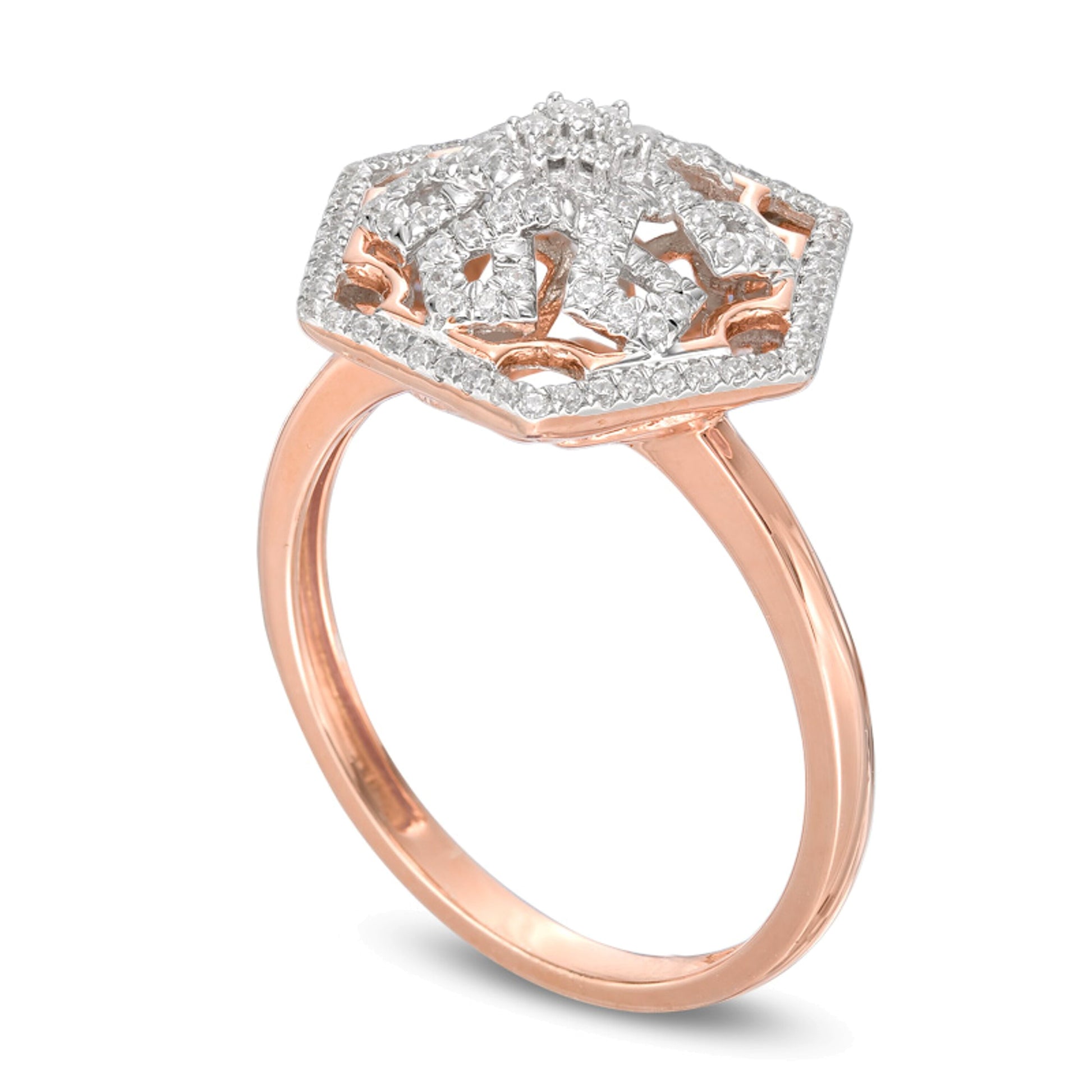 0.25 CT. TW Diamond Hexagonal Framed Snowflake Ring in 10K Rose Gold