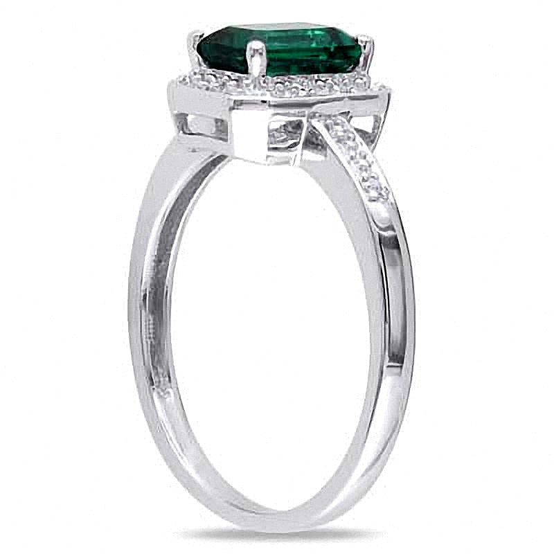Emerald-Cut Lab-Created Emerald and Diamond Accent Ring in 10K White Gold