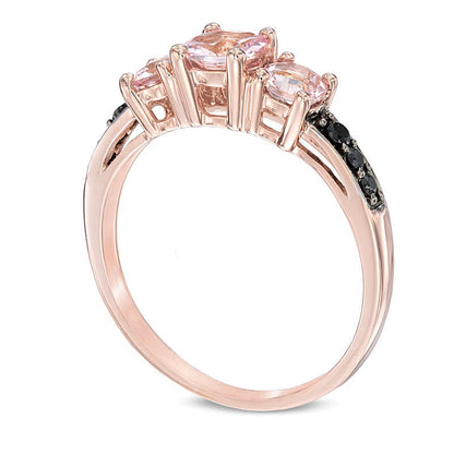 5.0mm Morganite and 0.1 CT. TW Black Diamond Three Stone Ring in 10K Rose Gold