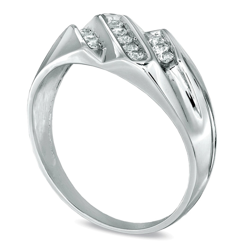 0.25 CT. TW Diamond Triple Row Slant Ring in 10K White Gold