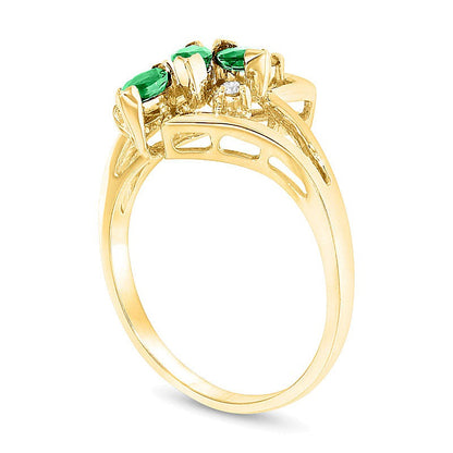 Marquise Emerald and Diamond Accent Three Stone Bypass Ring in 14K Gold