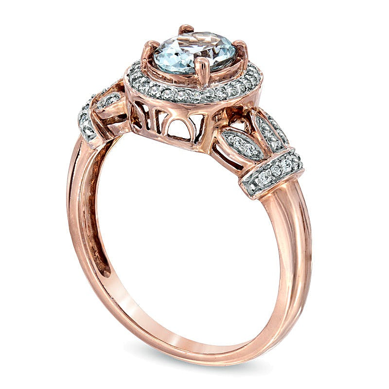 Oval Aquamarine and 0.17 CT. TW Diamond Frame Vine Ring in 10K Rose Gold