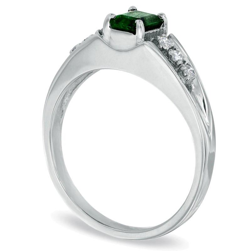 Emerald-Cut Emerald and Diamond Accent Engagement Ring in 14K White Gold