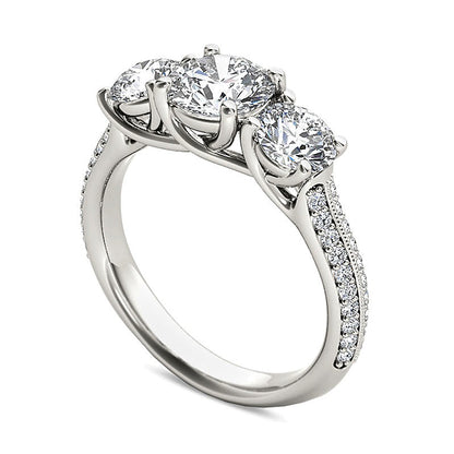 2.2 CT. TW Diamond Three Stone Vintage-Style Engagement Ring in 14K White Gold