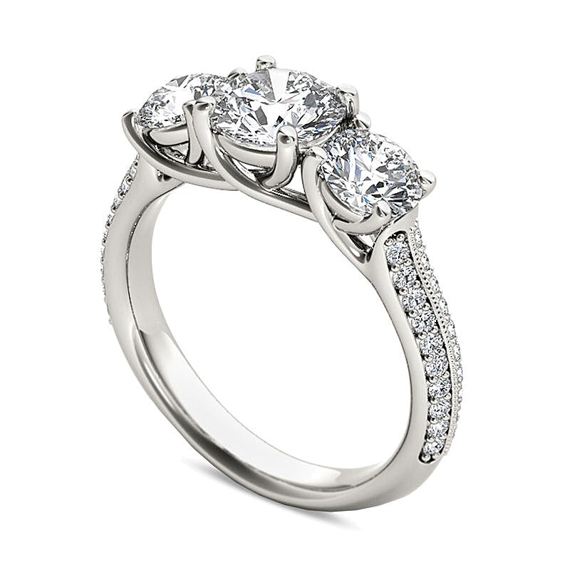 2.2 CT. TW Diamond Three Stone Vintage-Style Engagement Ring in 14K White Gold