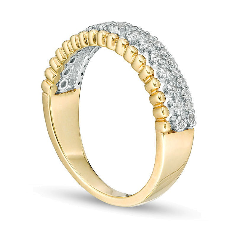 0.25 CT. TW Diamond and Beaded Multi-Row Ring in 10K Gold