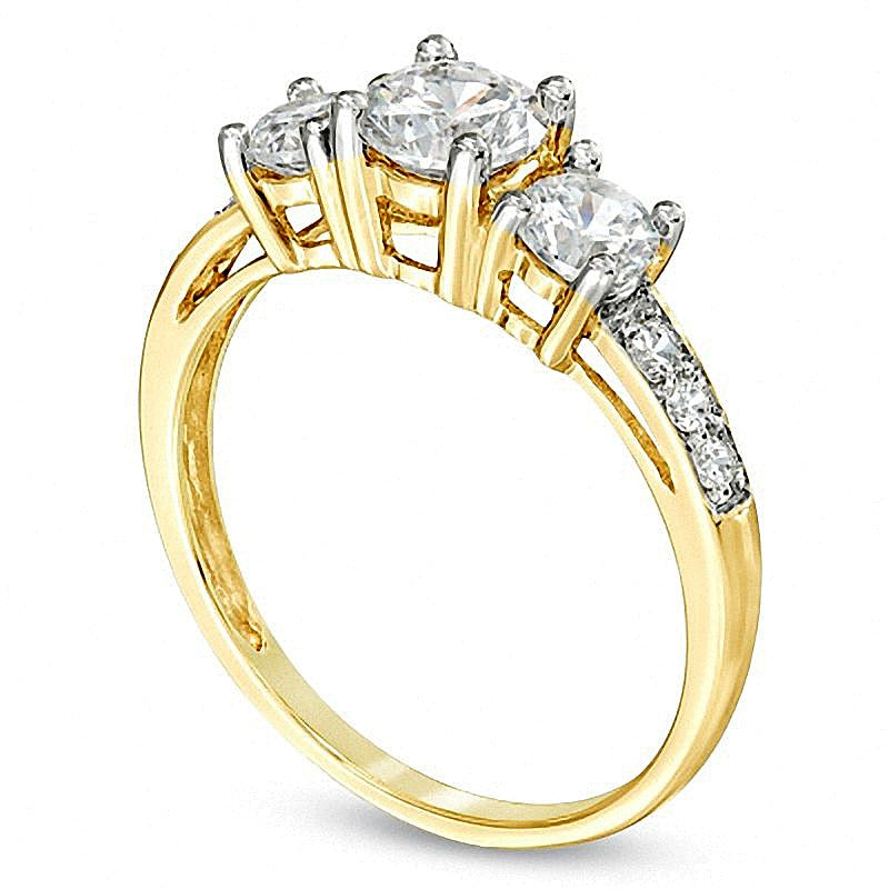 White Lab-Created Sapphire Channel Three Stone Ring in 10K Gold