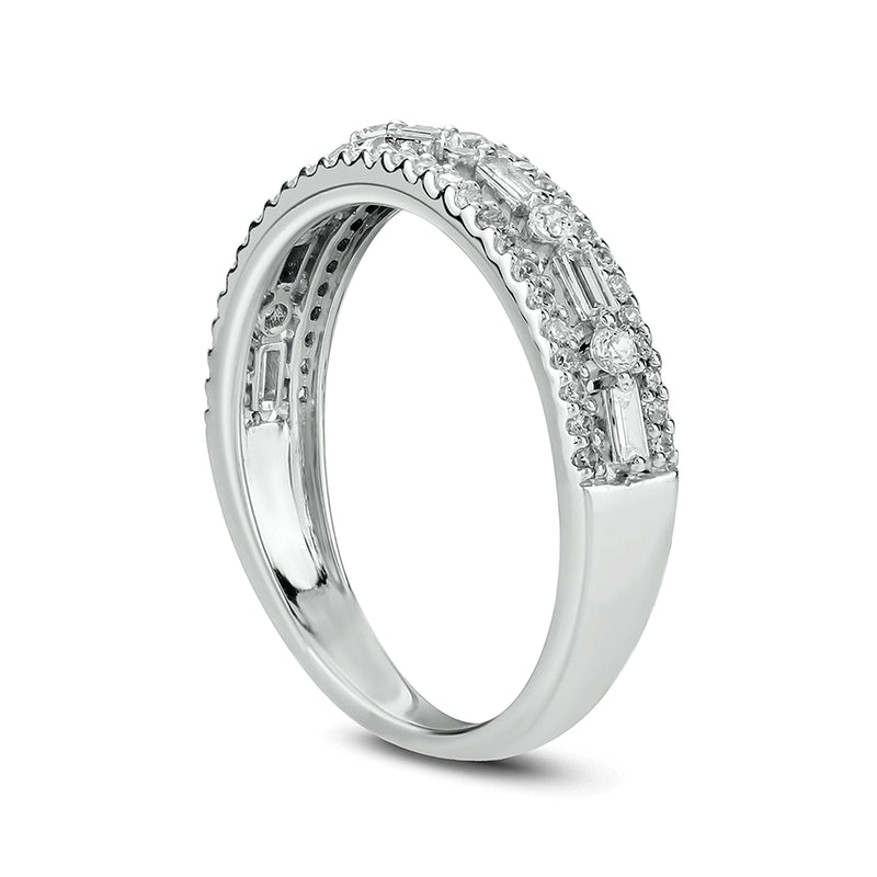 0.5 CT. TW Baguette and Round Diamond Multi-Row Band in 10K White Gold
