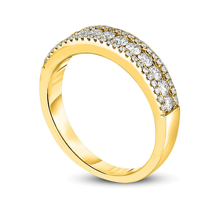 0.5 CT. TW Diamond Channel Triple-Row Band in 10K Gold