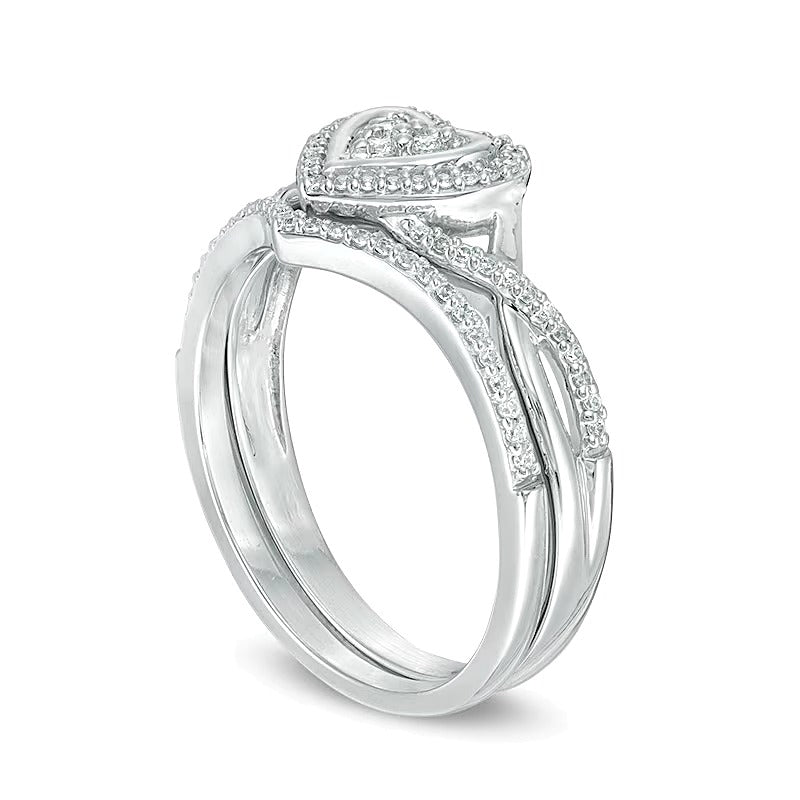 0.2 CT. TW Diamond Heart Frame Twist Bridal Set in 10K White Gold