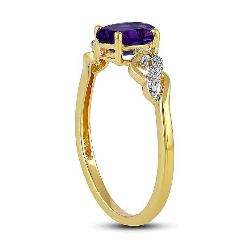 Oval Amethyst and Diamond Accent Scroll Ring in 10K Gold