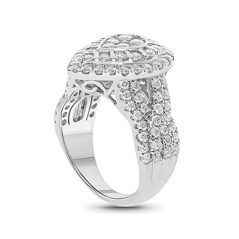 2.0 CT. TW Composite Diamond Teardrop Frame Multi-Row Shank Engagement Ring in 10K White Gold
