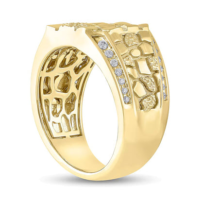 0.25 CT. TW Diamond Edge Octagon-Top Nugget Ring in 10K Gold
