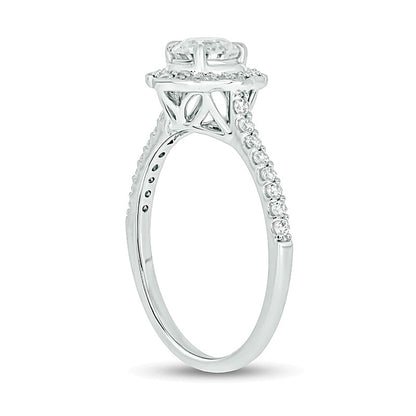 0.75 CT. TW Diamond Frame Vintage-Style Flower Engagement Ring in 14K White Gold (I/I2)