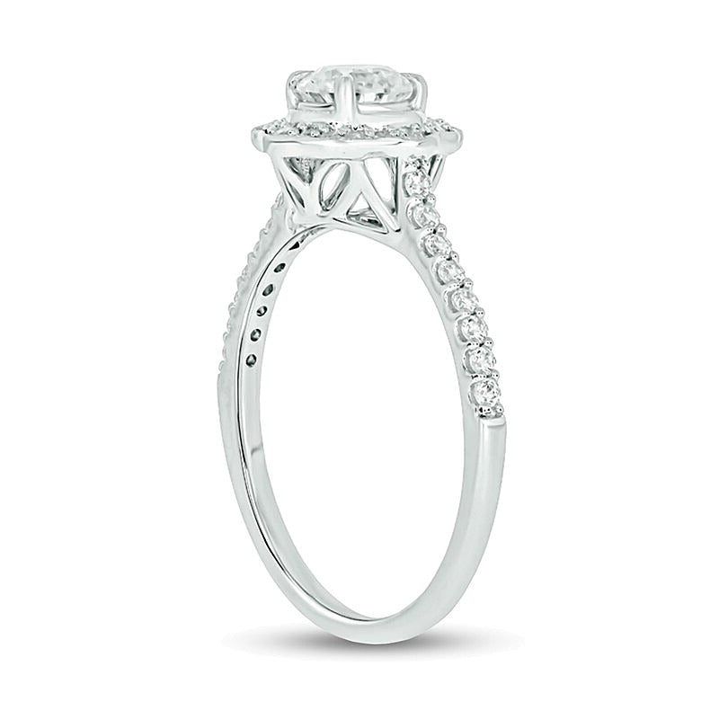 0.75 CT. TW Diamond Frame Vintage-Style Flower Engagement Ring in 14K White Gold (I/I2)