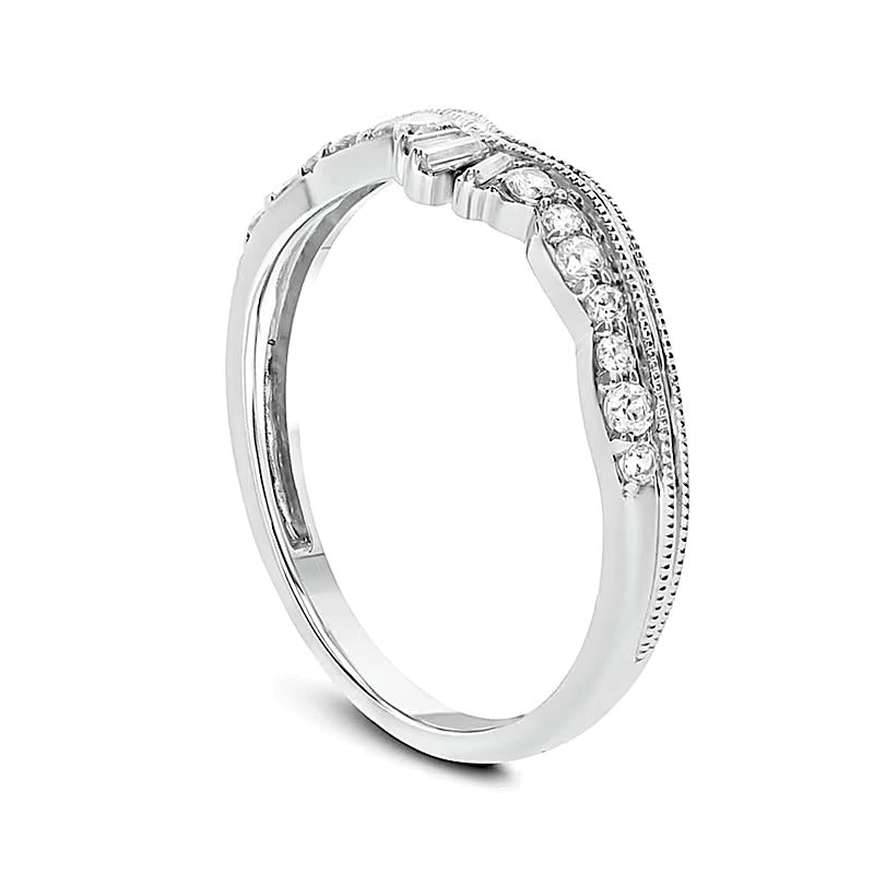 0.25 CT. TW Baguette and Round Diamond Vintage-Style Contour Wedding Band in 10K White Gold