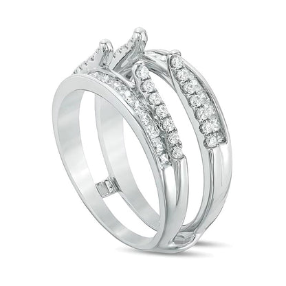 1.0 CT. TW Diamond Cathedral Double Row Solitaire Enhancer in 14K White Gold