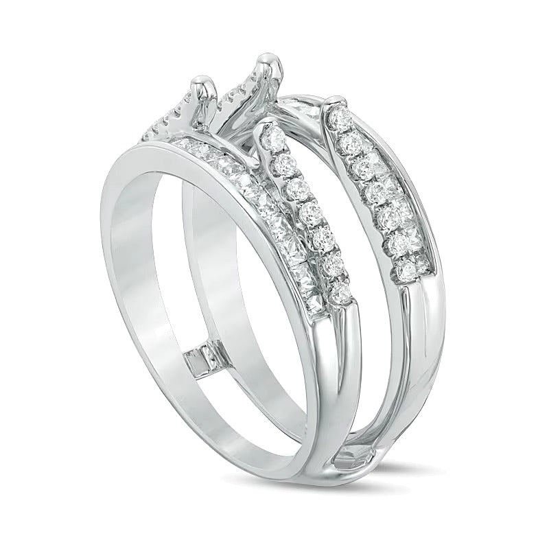 1.0 CT. TW Diamond Cathedral Double Row Solitaire Enhancer in 14K White Gold