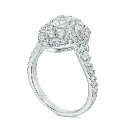 1.75 CT. TW Pear-Shaped Diamond Frame Engagement Ring in 14K White Gold (I/SI2)
