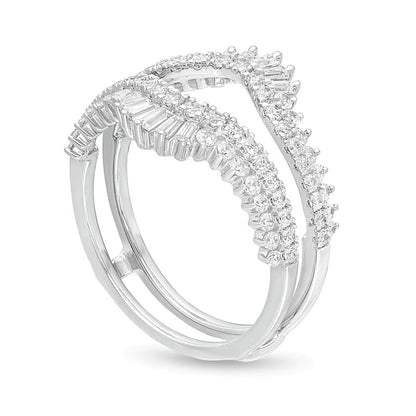 1.0 CT. TW Diamond Double Row Crown Solitaire Enhancer in 14K White Gold