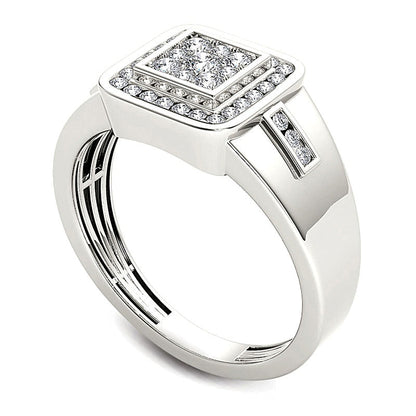0.5 CT. TW Composite Diamond Square Frame Signet Ring in 14K White Gold