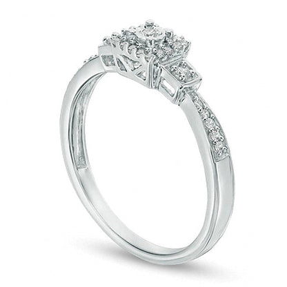 0.1 CT. TW Diamond Square Frame Three Stone Promise Ring in 10K White Gold