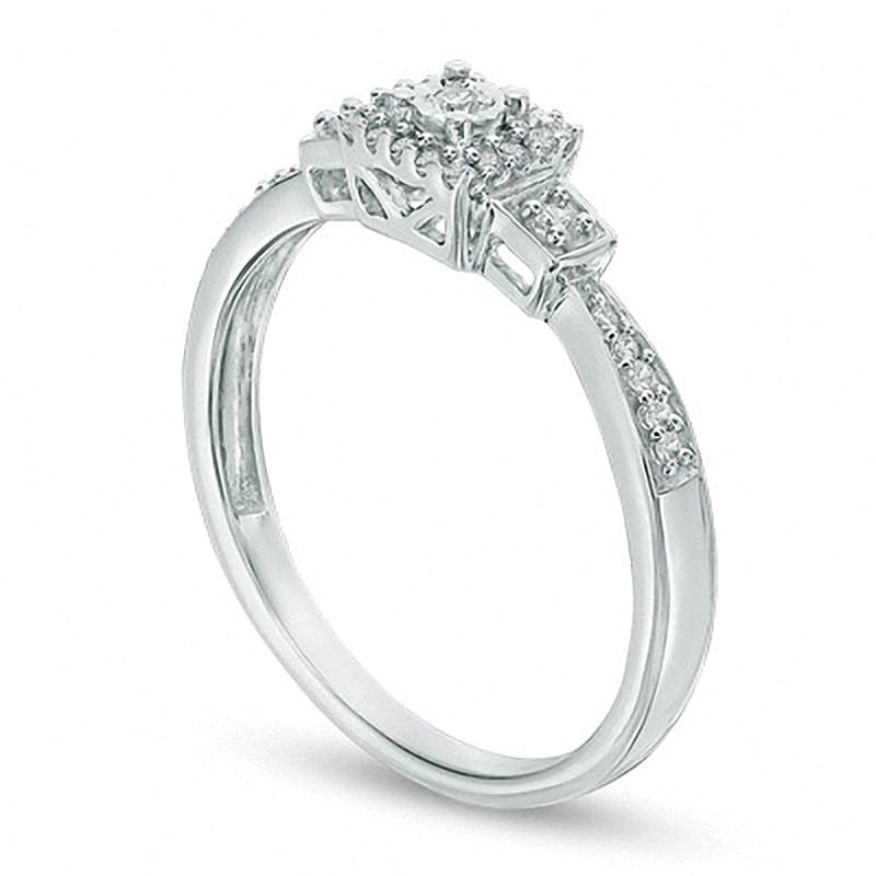 0.1 CT. TW Diamond Square Frame Three Stone Promise Ring in 10K White Gold