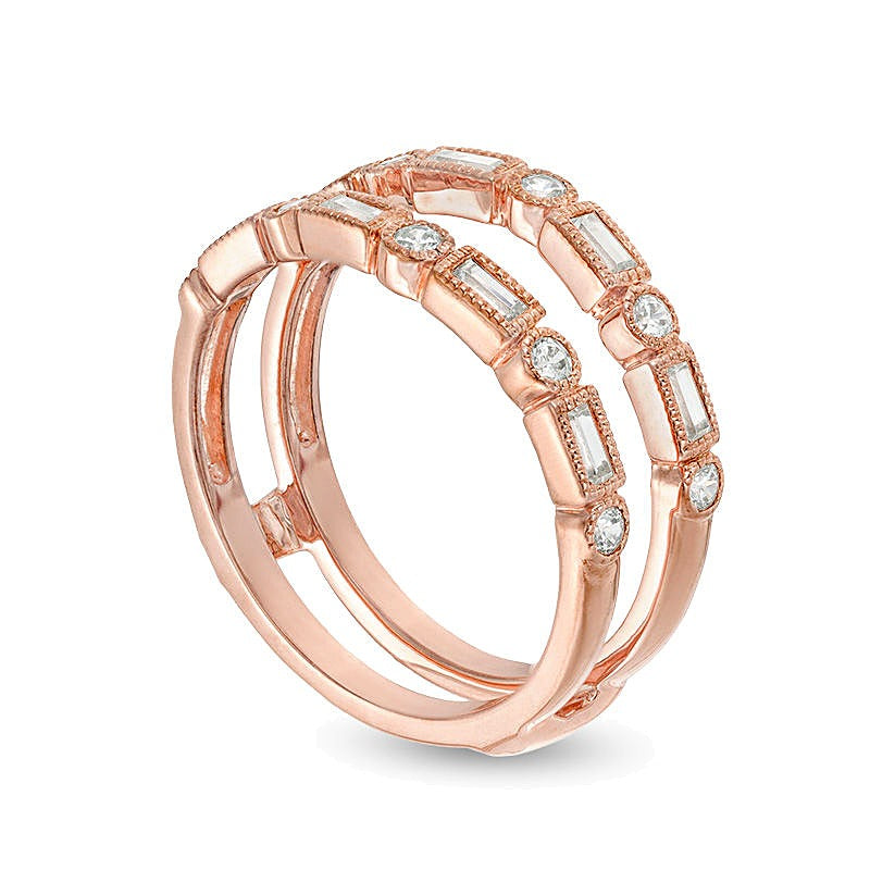 0.5 CT. TW Baguette and Round Diamond Alternating Art Deco Vintage-Style Solitaire Enhancer in 10K Rose Gold