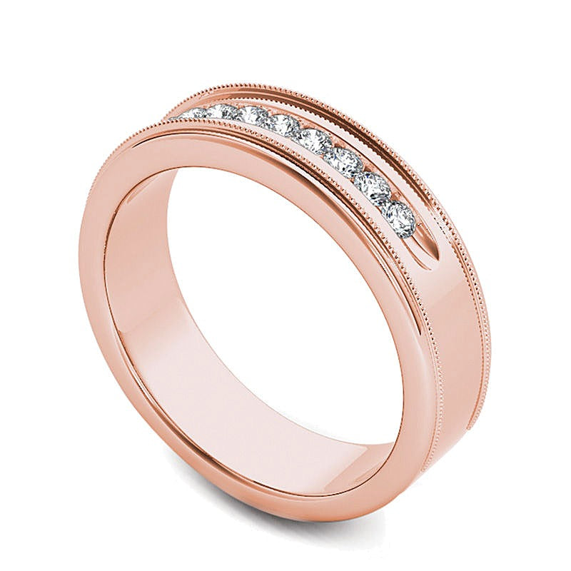 0.33 CT. TW Diamond Channel Milgrain Wedding Band in 14K Rose Gold
