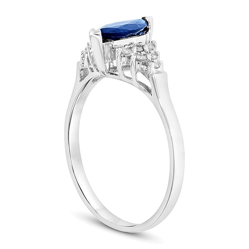 Marquise Blue Sapphire and 0.2 CT. TW Diamond Composite Ring in 14K White Gold
