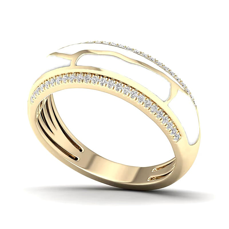 0.17 CT. TW Diamond Edge White Kintsugi-Style Band in 10K Gold with Ceramic