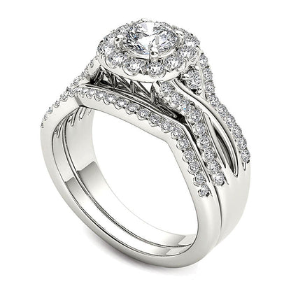 1.25 CT. TW Diamond Twist Shank Frame Bridal Set in 14K White Gold