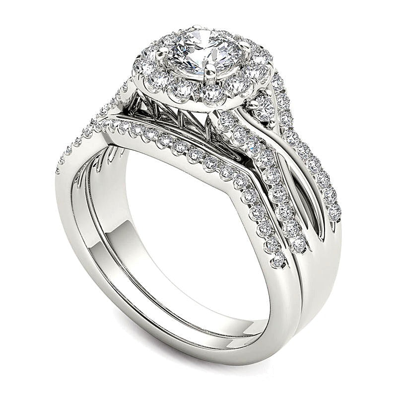 1.25 CT. TW Diamond Twist Shank Frame Bridal Set in 14K White Gold