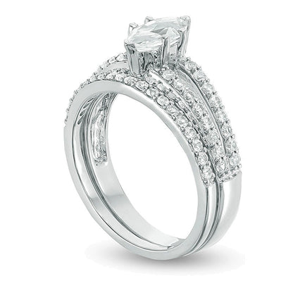 Marquise Lab-Created White Sapphire Split Shank Bridal Set in 10K White Gold