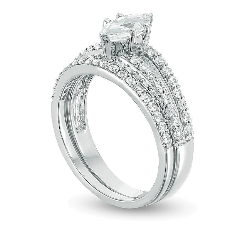 Marquise Lab-Created White Sapphire Split Shank Bridal Set in 10K White Gold
